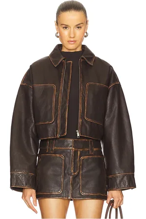 GRLFRND Chaqueta cropped leather patch pocket en color talla L en - Brown. Talla L (también en M, S, XL, XS, XXS).