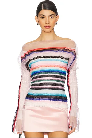 SUSAN FANG Striped smocked top en color rubor talla M/L en - Blush. Talla M/L (también en XS/S).
