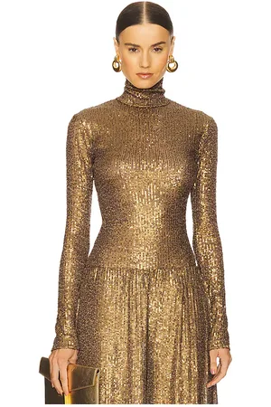 Norma Kamali Camisa de manga larga entallada en color oro metálico talla M en - Metallic Gold. Talla M (también en S, XS).