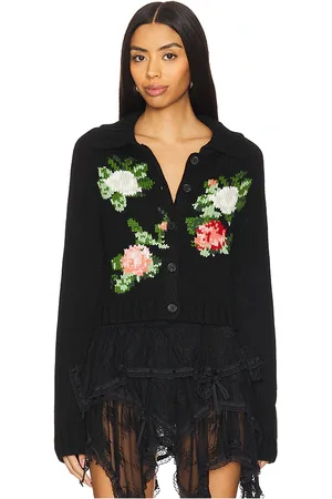 yuhan wang Cárdigan rose intarsia en color talla M en - Black. Talla M (también en S, XL).