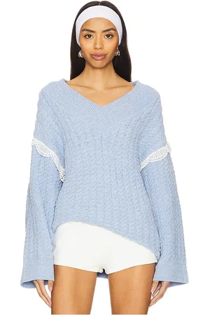 For Love & Lemons Suéter de cuello en v oversized tierra en color talla L en - Blue. Talla L (también en M, S, XS).