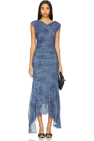 Ganni Vestido marl mesh long ruched crossover en color azul talla 32 en - Blue. Talla 32 (también en 40, 42).