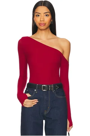 Michael Lauren Magdaleno asymmetrical fitted cold shoulder long sleeve top en color rojo talla L en - Red. Talla L (también en