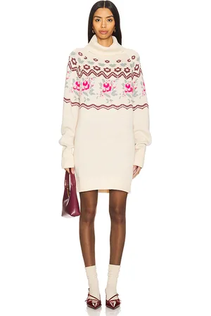 For Love & Lemons Vestido tipo suéter de punto oversized ski lodge en color talla L en - Cream. Talla L (también en M, S