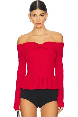 525 America Top peplum morgan en color rojo talla L en - Red. Talla L (también en M, S, XS).