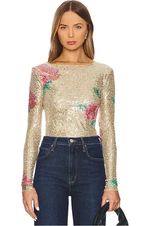 Free People Manga larga printed gold rush en color oro metálico talla L en - Metallic Gold. Talla L (también en M, S, X