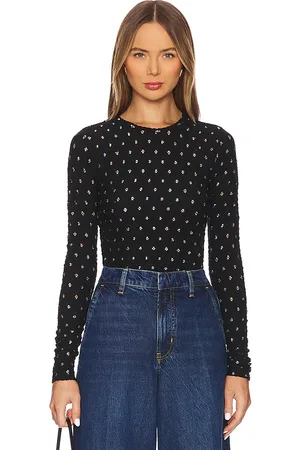 Frame Dotted stretch mesh top en color negro talla L en - Black. Talla L (también en M, S).
