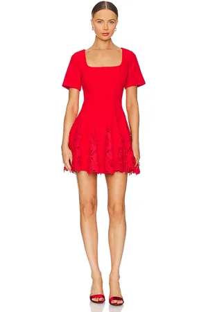 Milly Mini vestido godet joy square neck en color talla 12 en - Red. Talla 12 (también en 4).