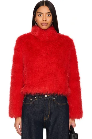 Adrienne Landau Chaqueta faux fox fur en color rojo talla L en - Red. Talla L (también en M, S).