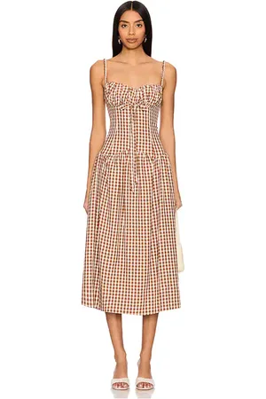 For Love & Lemons Vestido midi gingerbread gingham en color talla M en - Brown. Talla M (también en XL).