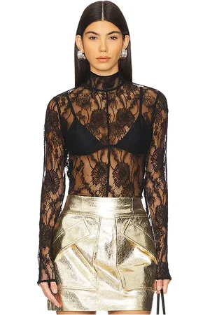 AKNVAS Top de encaje transparente magdalene en color negro talla L en - Black. Talla L (también en M, S, XS).