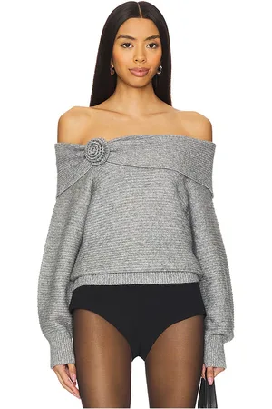 525 America Suéter con hombros descubiertos y detalle de roseta elizabeth en color gris talla L en - Grey. Talla L (también en M, S, XL, XS).