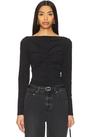 Frame Top manga larga ruched en color talla L en - Black. Talla L (también en M, S, XS).