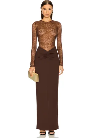 Michael Costello Vestido largo zaria en color chocolate talla L en - Chocolate. Talla L (también en M, S).