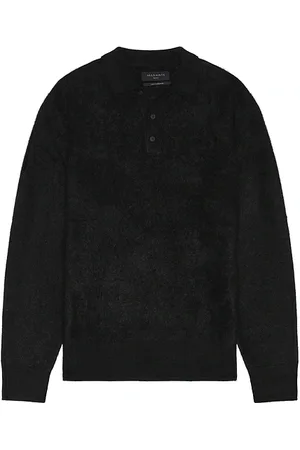 AllSaints Abel long sleeve polo en color talla L en - Black. Talla L (también en M, S, XL/1X).
