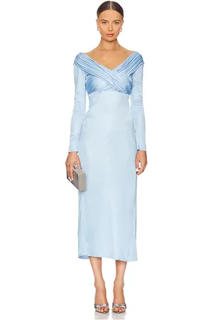 Alejandra Alonso Rojas Vestido de jersey drapeado de manga larga en color azul talla 0 en - Blue. Talla 0 (también e
