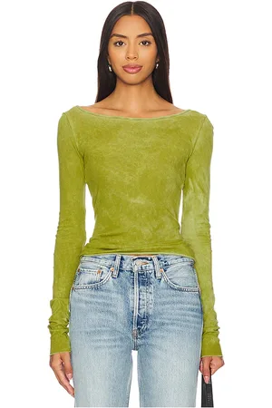 Cotton Citizen Camisa de cuello barco marbella en color verde talla L en - Green. Talla L (también en S, XS).