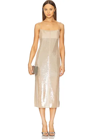 A.L.C. Vestido danielle en color neutral metálico talla L en - Metallic Neutral. Talla L (también en M, S).