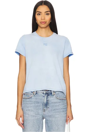 Alexander Wang Camiseta encogida con logo abullonado essential en color bebe azul talla S en - Baby Blue. Talla S (tam