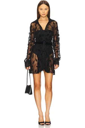 Norma Kamali Vestido mini estilo camisa boyfriend oversized en color negro talla M en - Black. Talla M (también en S, XL).
