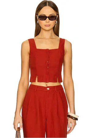 ONIA Top con cuello cuadrado air linen en color rojo talla 12 en - Red. Talla 12 (también en 2, 6, 8).