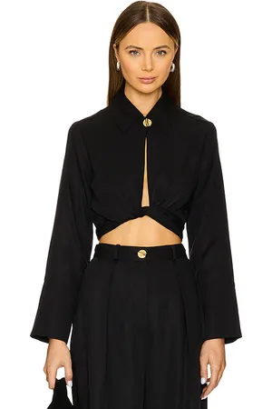 Matthew Bruch Blusa de manga larga con detalle cruzado en color negro talla 0 en - Black. Talla 0 (también en 2, 4, 6, 8).