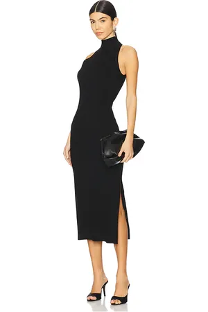 VERONICA BEARD Vestido midi con cuello halter briggita en color talla L en - Black. Talla L (también en M, S).