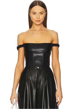 WeWoreWhat Corsé off shoulder faux leather en color talla 0 en - Black. Talla 0 (también en 10, 2, 4, 8).