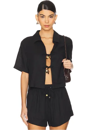 Seafolly Camisa palermo tie front en color talla L en - Black. Talla L (también en M, US 6 / UK 10, US 8 / UK 12).