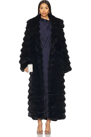 Adrienne Landau Abrigo the chinchilla full length faux fur en color azul marino talla L en - Navy. Talla L (también en M