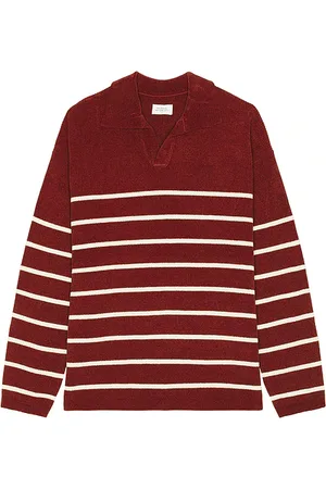 Saturdays NYC Mole yarn stripe skipper knit polo en color rojo talla L en - Red. Talla L (también en M, S, XL/1X).