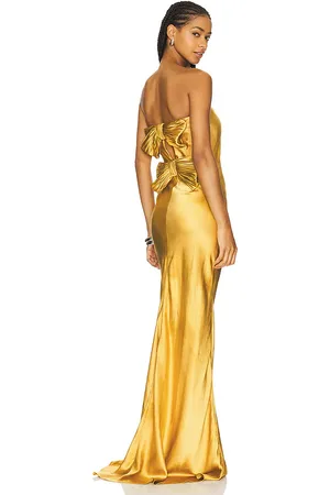 Alejandra Alonso Rojas Vestido largo bustier bow en color oro metálico talla 4 en - Metallic Gold. Talla 4 (tambié