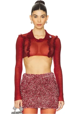 GCDS Celluloid knit crop polo en color burgundy talla S en - Burgundy. Talla S (también en XS).