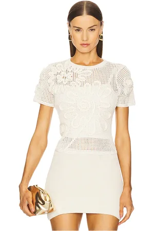 Cult Gaia Ileana knit top en color blanco talla L en - White. Talla L (también en M, S, XS).