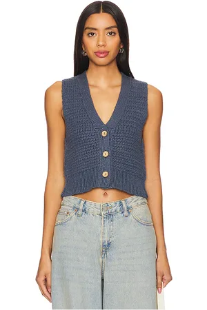 Free People Chaleco ava en color azul talla L en - Blue. Talla L (también en M, S).