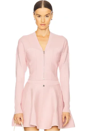 FLEUR DU MAL Cárdigan de punto con cremallera y escote tipo bustier en color rosado talla L en - Pink. Talla L (también en