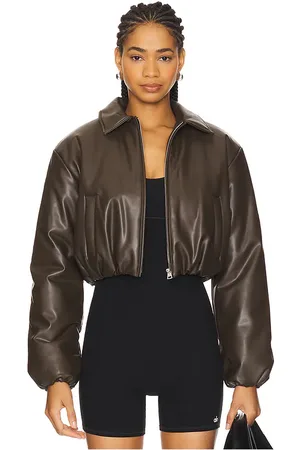 alo Cazadora faux leather cropped premier en color marrón talla L en - Brown. Talla L (también en M, S).
