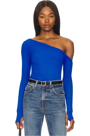 Michael Lauren Magdalino asymmetrical fitted cold shoulder long sleeve top en color azul talla L en - Blue. Talla L (también en