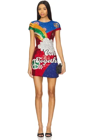 ALICE+OLIVIA Vestido recto clyde en color rojo, azul talla 0 en - Red,Blue. Talla 0 (también en 2).