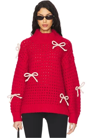 525 America Suéter de cuello alto con detalle de lazo naomi en color rojo talla L en - Red. Talla L (también en M, S, XS).