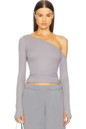 Michael Lauren Magdalino asymmetrical fitted cold shoulder long sleeve top en color gris talla L en - Grey. Talla L (también en
