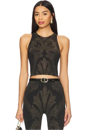 Wolford X etro metallic jacquard crop top en color oro metálico talla L en - Metallic Gold. Talla L (también en M, S, XS).