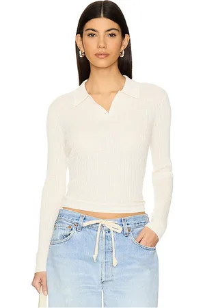 Guest In Residence Guest en residence long sleeve cashmere shrunken polo en color talla L en - Cream. Talla L (también en M, S, XL, XS).