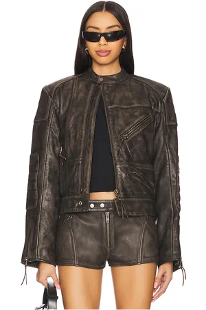 h:ours Chaqueta de corredor lavinia leather en color charcoal talla M en - Charcoal. Talla M (también en S, XS, XXS).