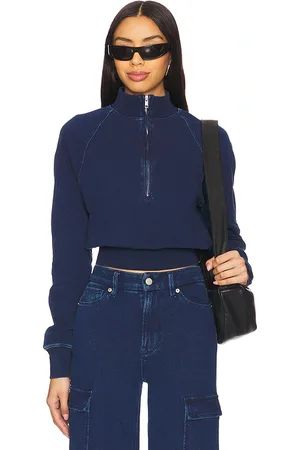 GOOD AMERICAN Suéter con cremallera jeanius mock en color azul talla 2X en - Blue. Talla 2X (también en 3X, 4X, 5X, L, M, S, X