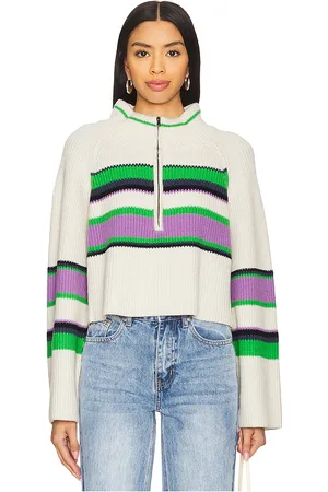 Free People Sudadera con cremallera striped greta en color blanco talla L en - White. Talla L (también en M, S, XL, XS).
