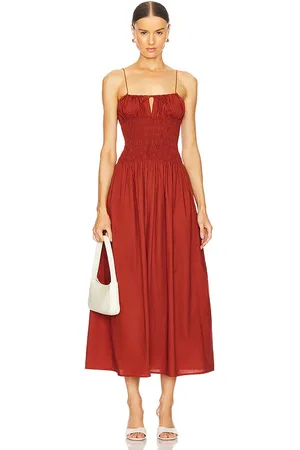 FAITHFULL THE BRAND Vestido midi aya string en color rojo talla L en - Red. Talla L (también en XL).