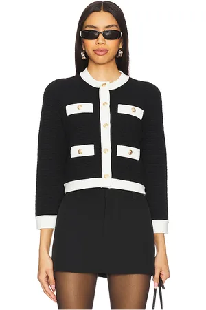 ALICE+OLIVIA Claira cardi en color negro, blanco talla S en - Black,White. Talla S (también en XS).