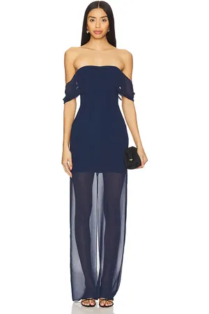 Amanda Uprichard Vestido largo darien en color talla L en - Navy. Talla L (también en M, S).
