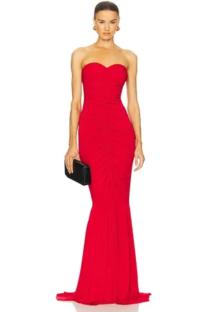 Norma Kamali Vestido strapless de cola de pez con frunces en la parte delantera en color rojo talla L en - Red. Talla L (tambié